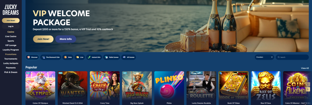 Lucky Dreams online casino Canada offering generous bonuses and secure payments for Canadians